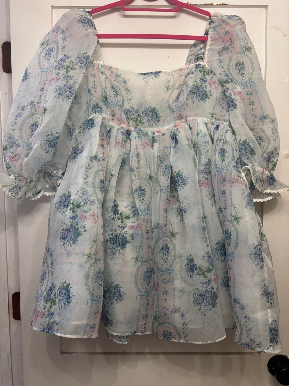Selkie Blue Floral Mini Dress with Pink Accents